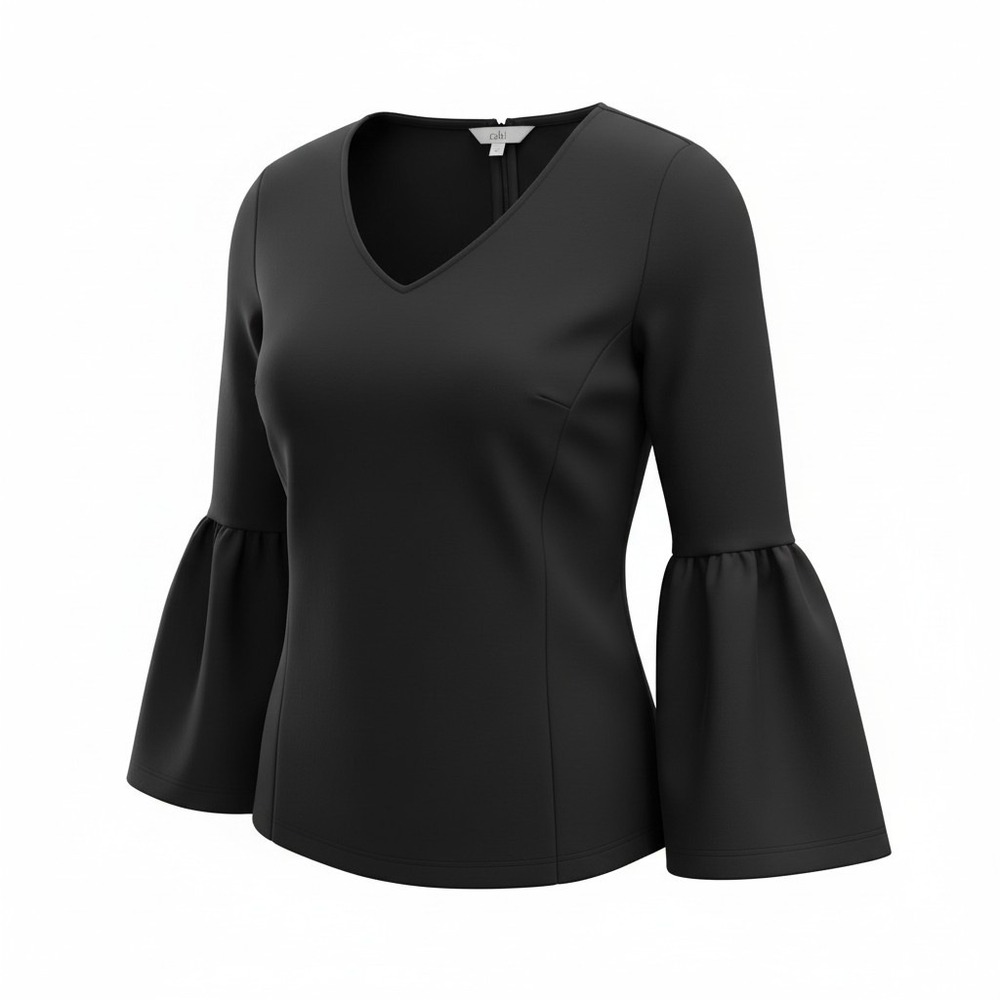 CAbi Its A Party Flare Sleeve Blouse Womens Sz M #3500 Black Edgy Corporate Goth